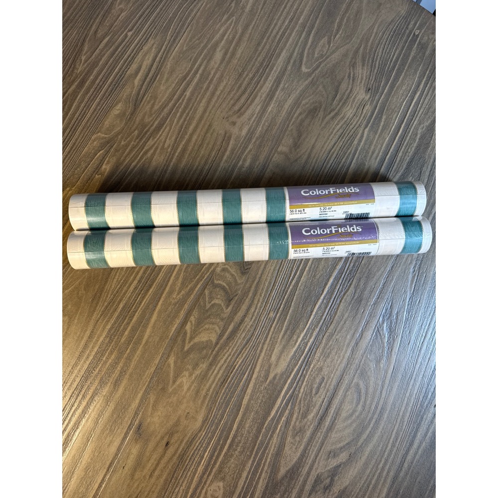 Vintage Sunworthy Wallpaper Home 112sqft Teal Cream NEW Striped Gold Trim WS5104